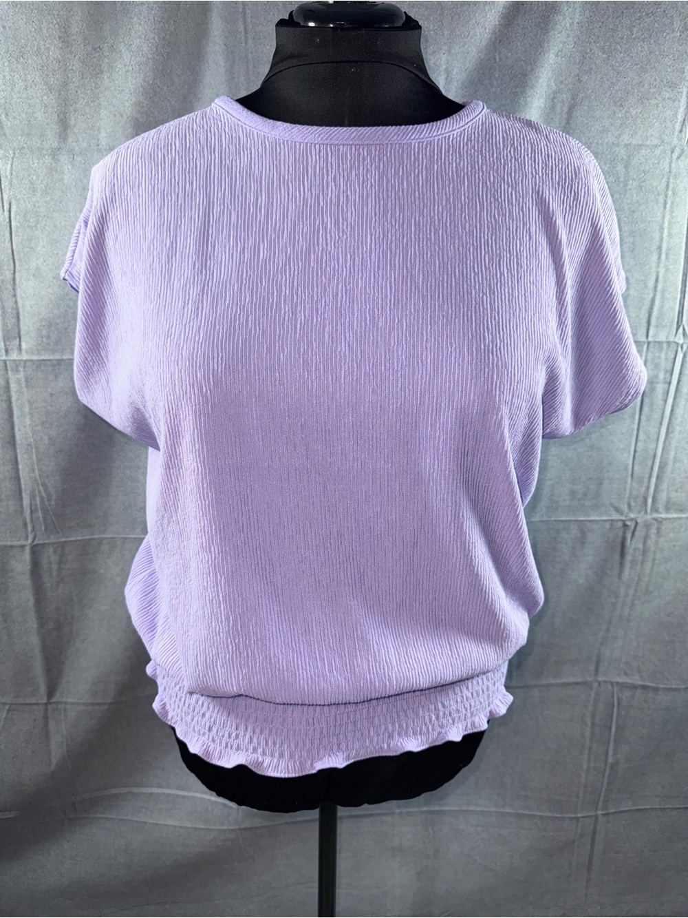 2844-Prelude Textured Lavender Short Sleeve Top with Elastic Hem